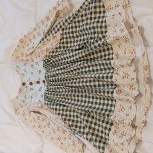 SweetHoney rose, plaid, and holly Christmas dress with wood buttons and pockets.
